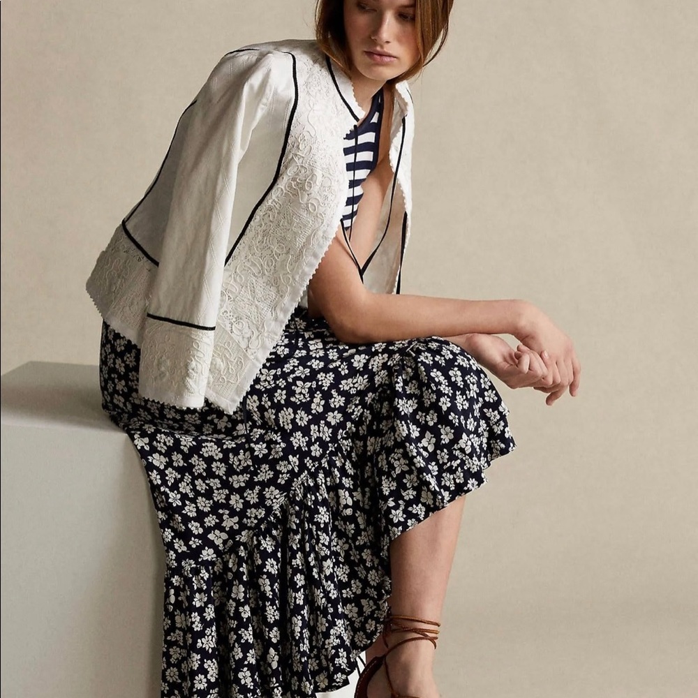 Ralph LAUREN Floral Black and White Skirt